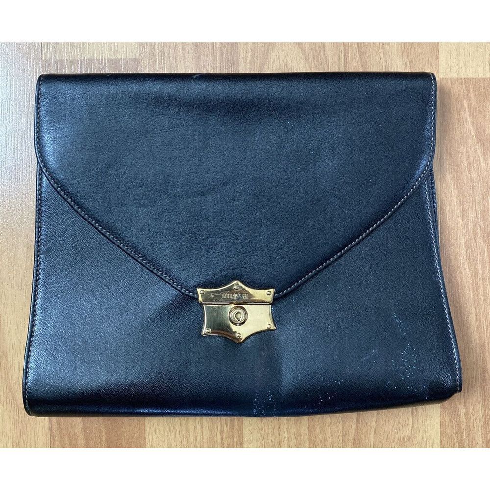 Vintage Rare Gold Pfeil Black Leather HandBag Clutch Purse